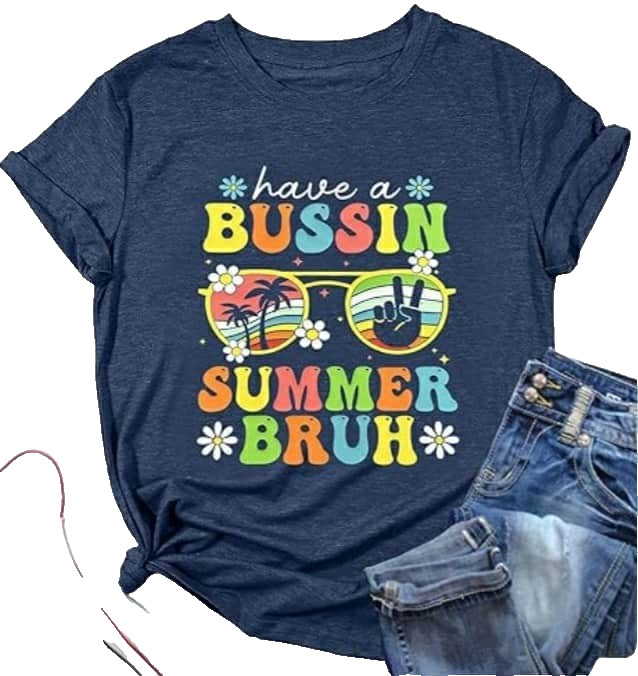 Have A Bussin Summer Bruh Teacher Last Day Of School T-Shirt, Grey, M