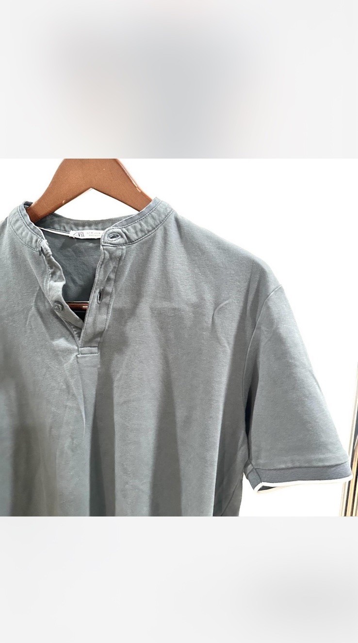 ZARA Men’s Gray Solid Short Sleeve Henley T-Shirt Size M Regular gallery