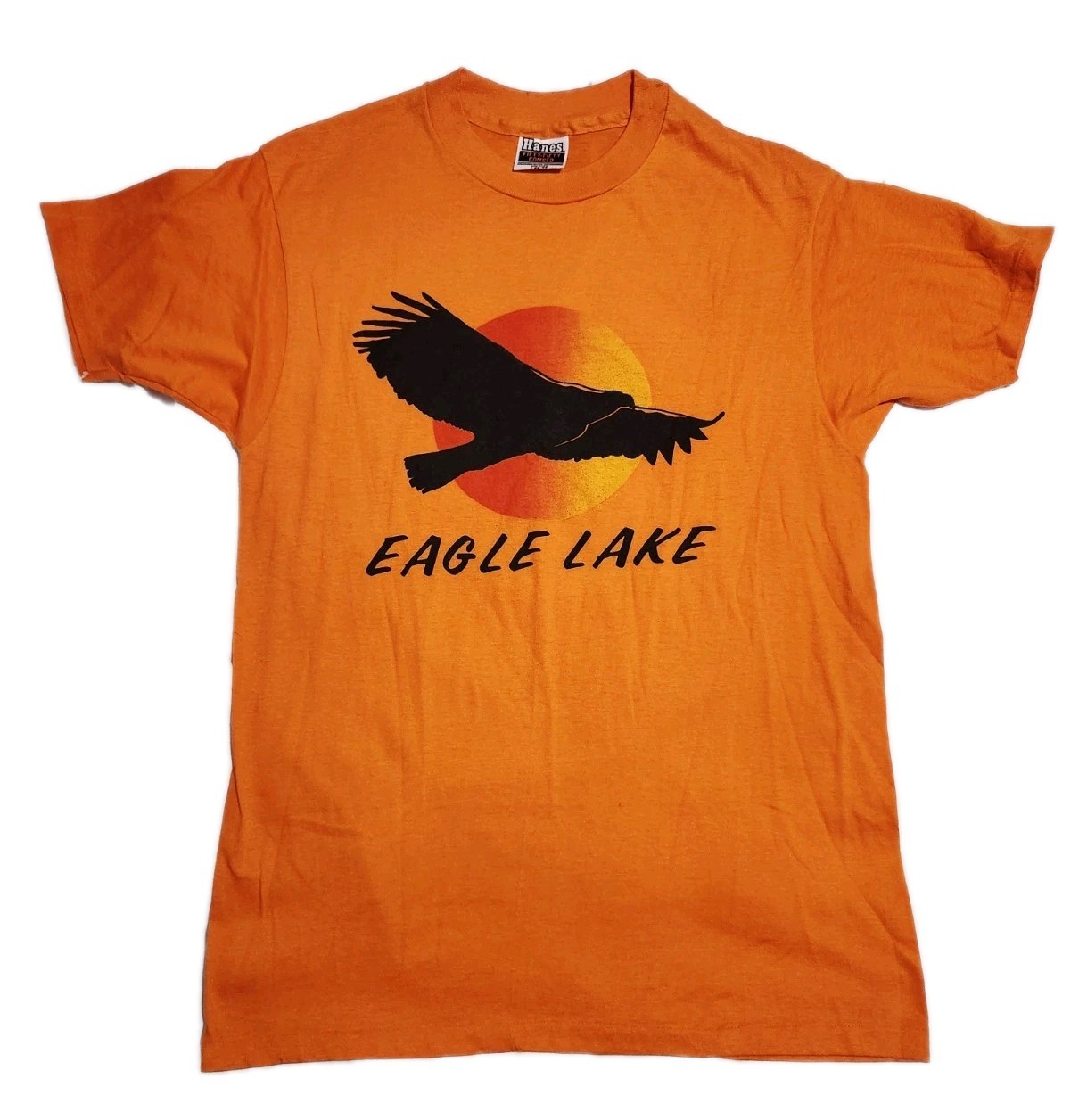 Vintage Single Stitch Eagle Lake Crew Neck T-Shirt USA Large 42-44 L Orange