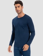 Men’s 2 Pack Long Sleeve Soft Casual Cotton Crew Neck Shirts (Navy Blue, XXL)