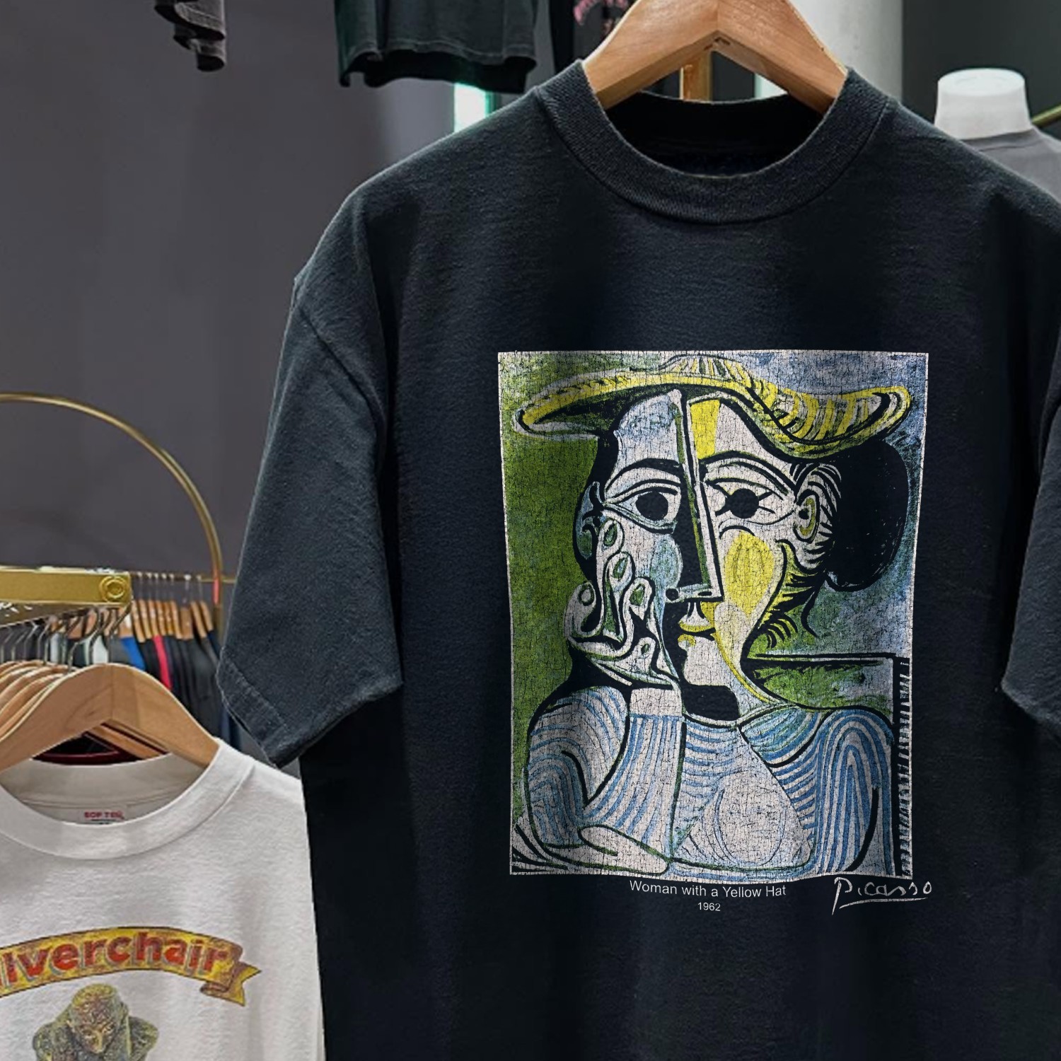 90s Picasso 'Woman With A Yellow Hat" Washed T-Shirt Black XL gallery