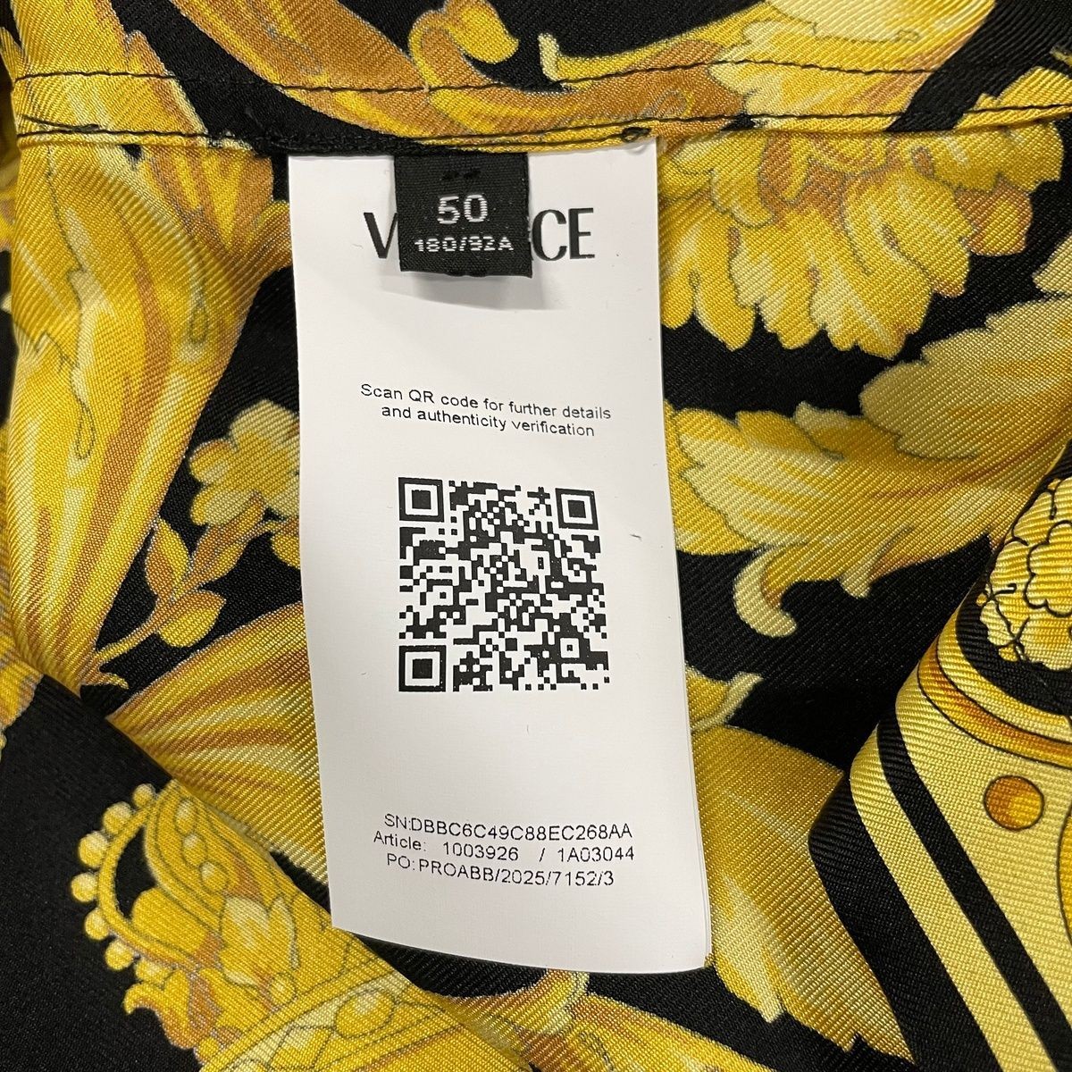 VERSACE Printed Silk Twill Shirt Men's Size L Gold/Black gallery