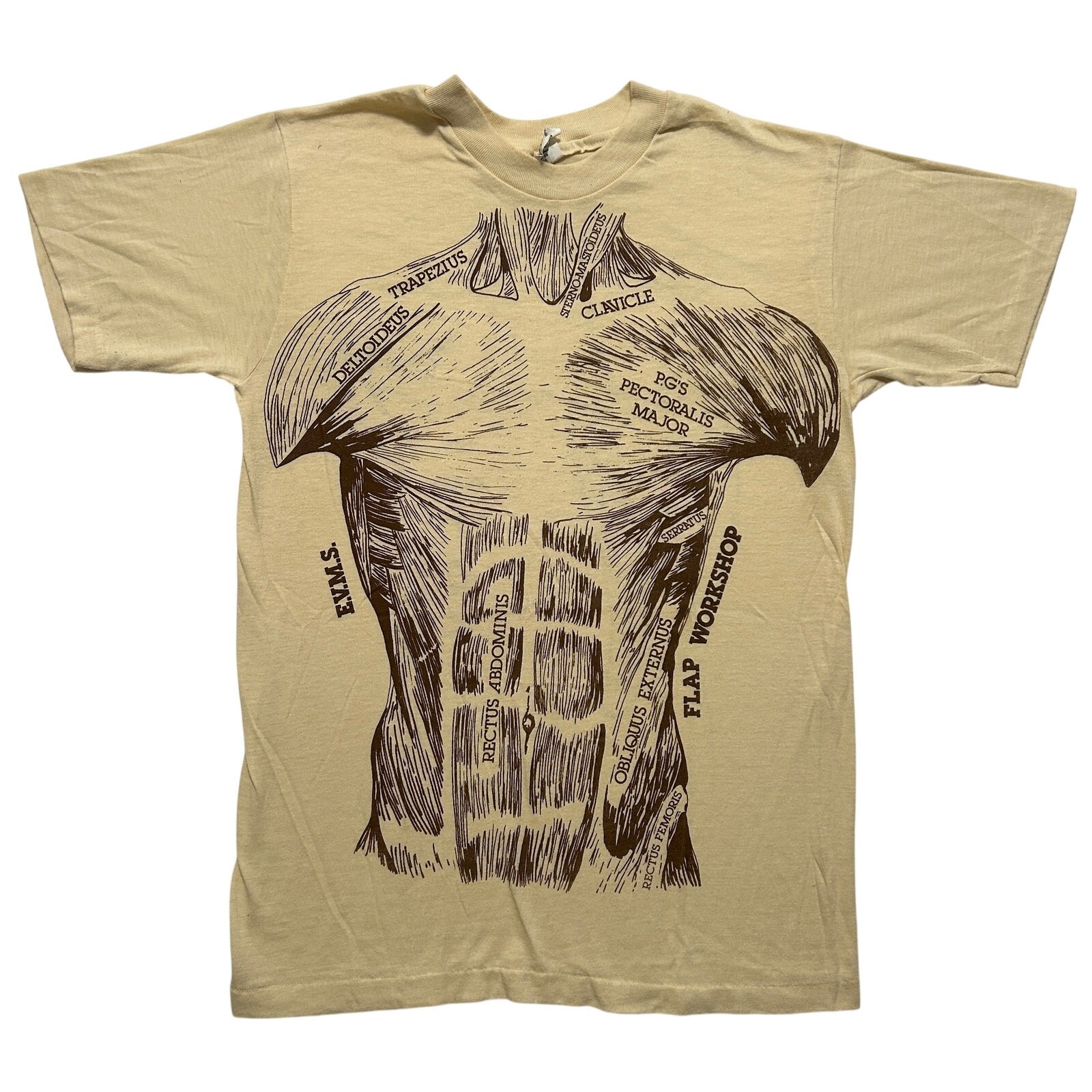 VTG 80s Anatomy Muscle Chart Medical Short Sleeve T-Shirt Men’s M Yellow gallery