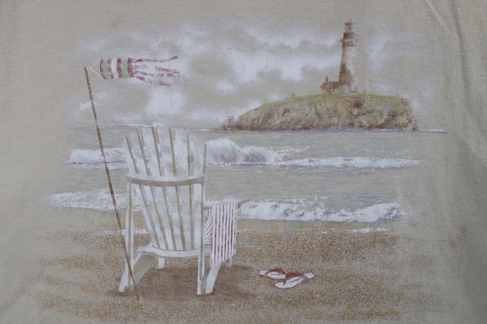 Vintage 90s Streetwear Mens XL Distressed Beach Lighthouse T-Shirt Beige Cotton gallery