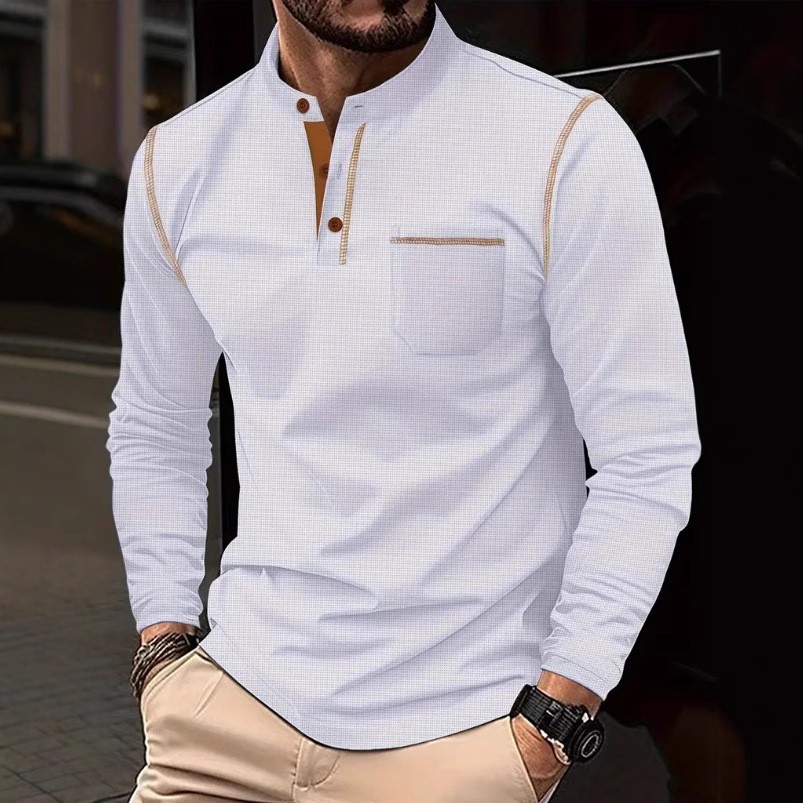 Mens Long Sleeved High-Grade T-shirts Standing Collar Formal Occasions Shirt Top gallery