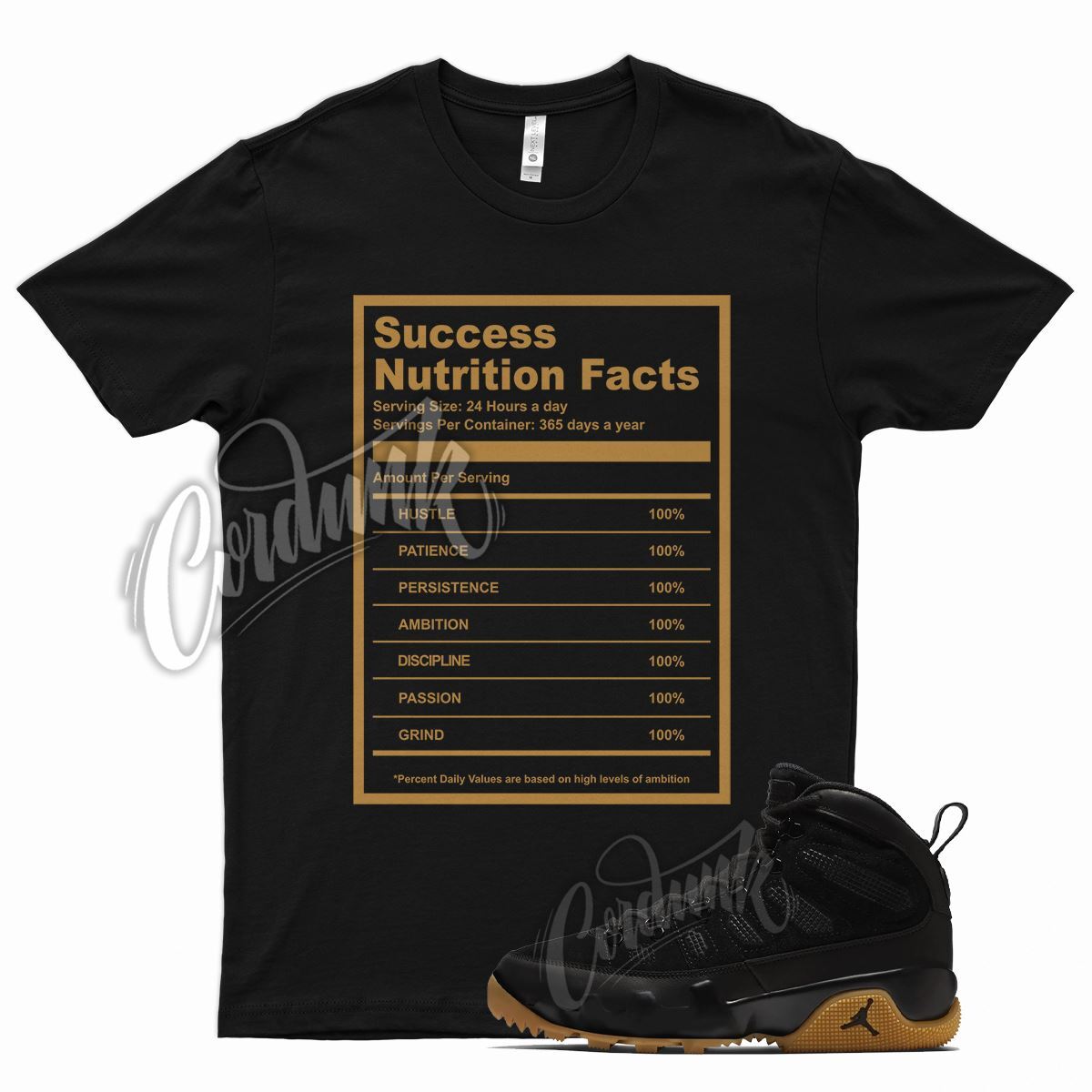 Black SUCCESS T Shirt for Air J1 9 Boot NRG Light Gum Tan Natural Brown Nine