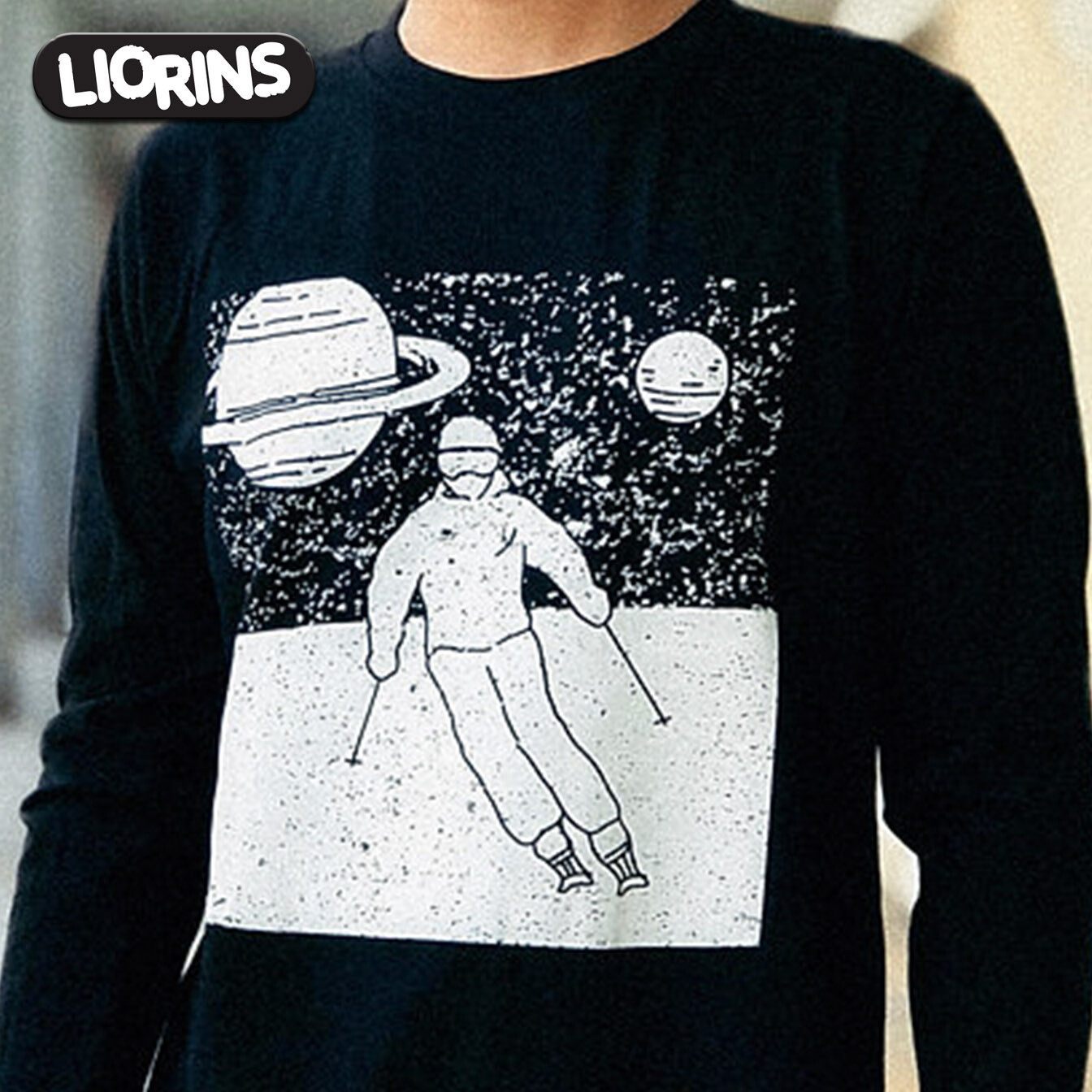 SKIING Black Tee LIORINS STREETWEAR Men Long Sleeve Silk Screen Printing ART gallery