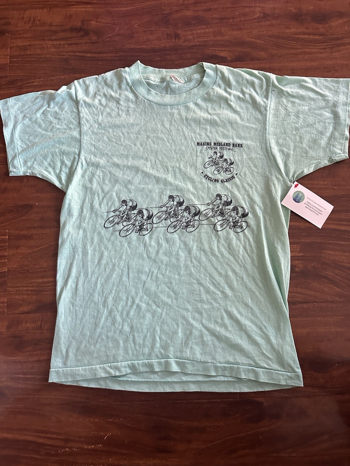 Vintage 80s Cycling Classic Graphic Shirt Medium Oyster Festival Sports Bike USA gallery