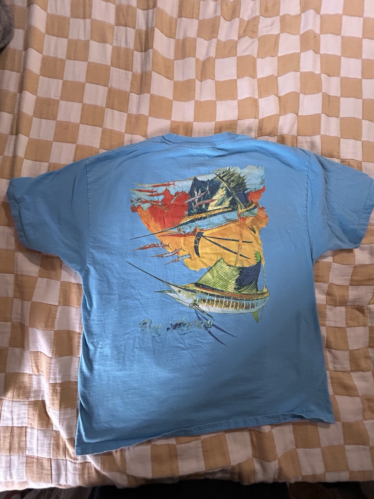Guy Harvey Bluewater Graphic Marlin Fish Pocket T-Shirt Blue Cotton XL gallery