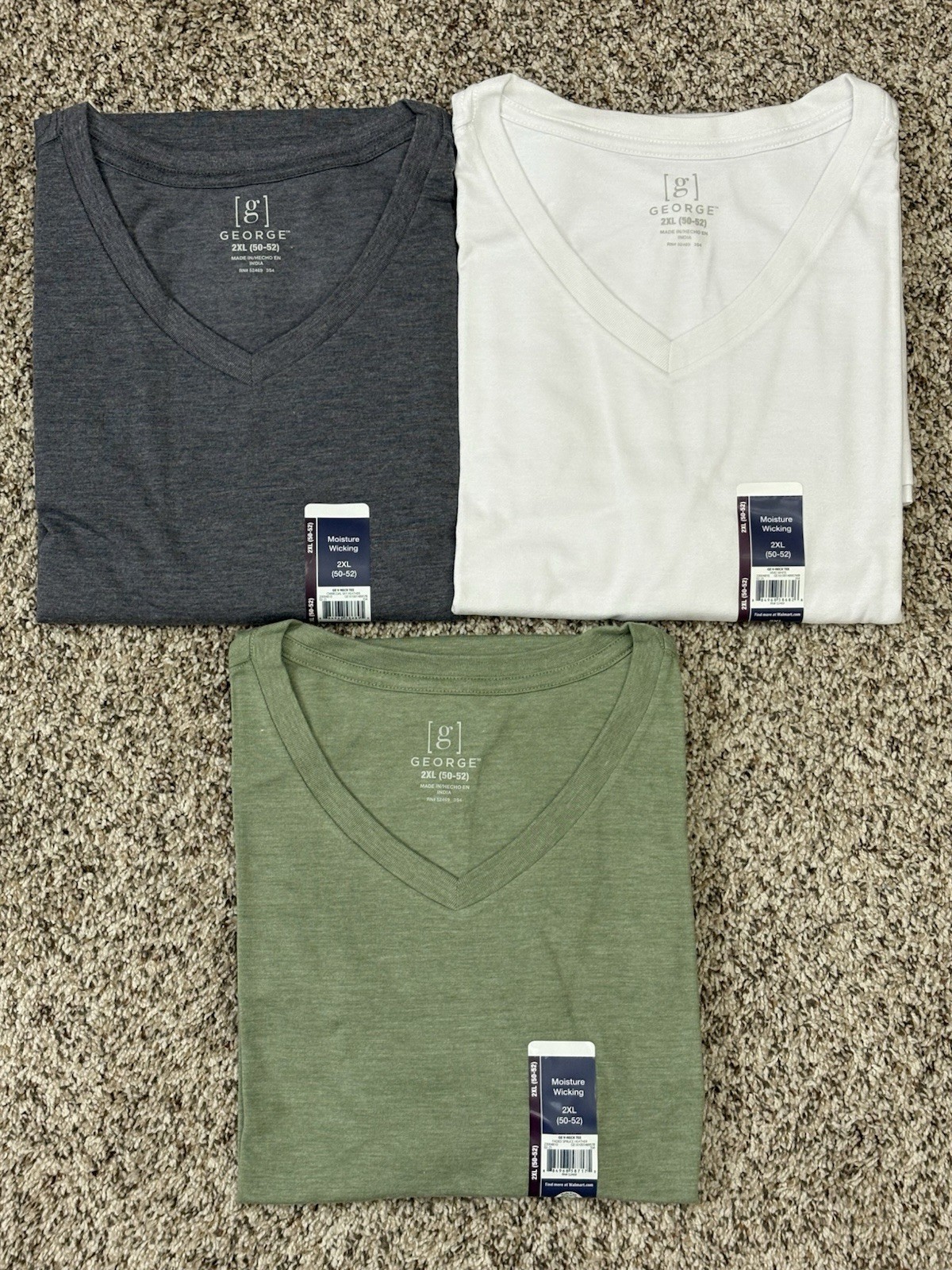 New George 3-PACK Men’s V-Neck T-shirt Tee Moisture Wicking Size 50-52 2XL (G5) gallery