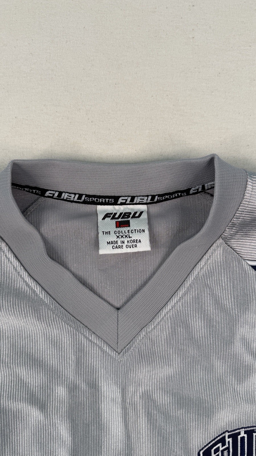 Vintage FUBU Sports Jersey XXL Grey Navy Mesh Y2K Hip Hop Streetwear Shirt gallery