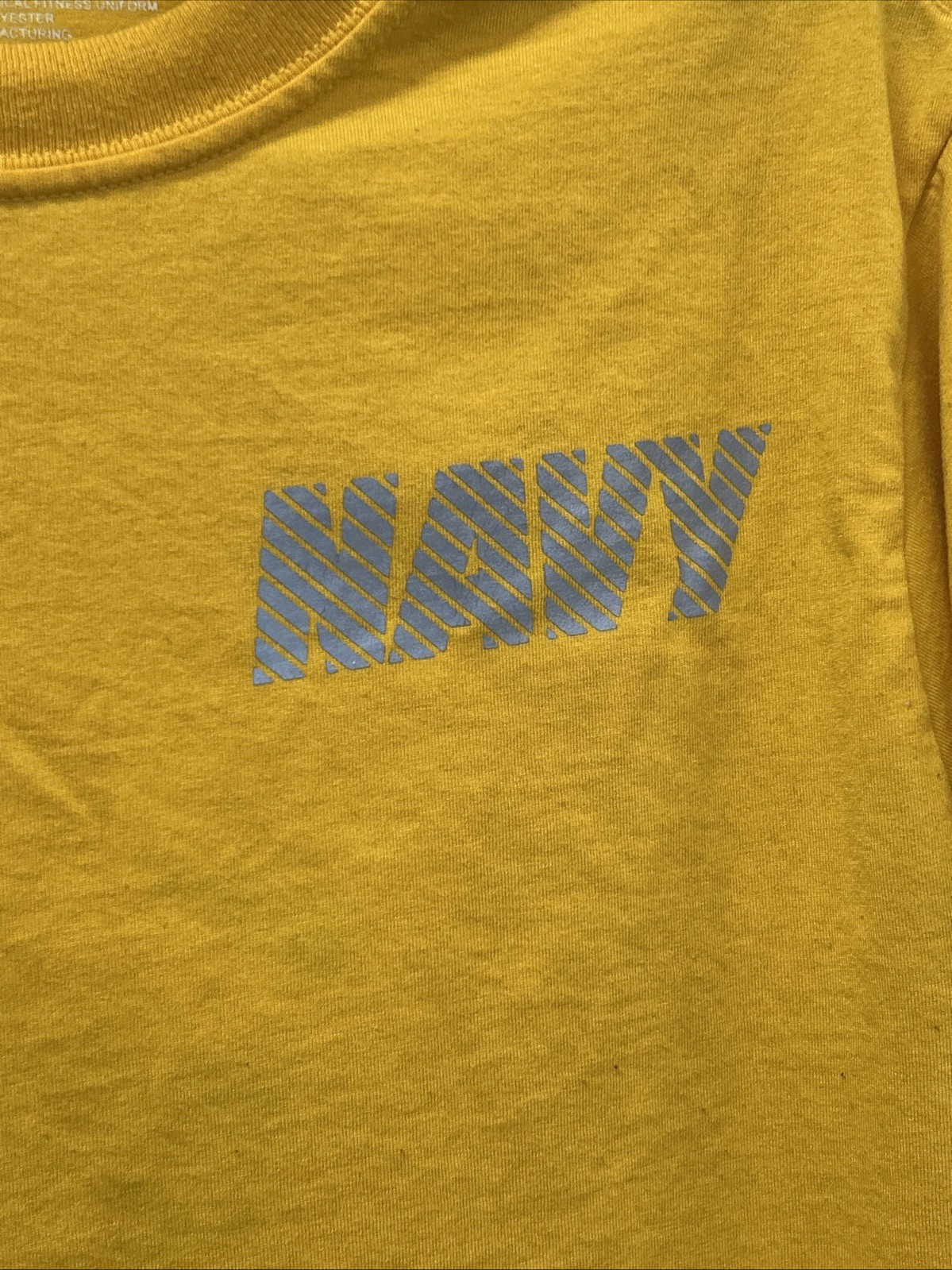 US Navy Men T-Shirt Size Small Mustard Graphic Shiny Lettering Short Sleeve gallery