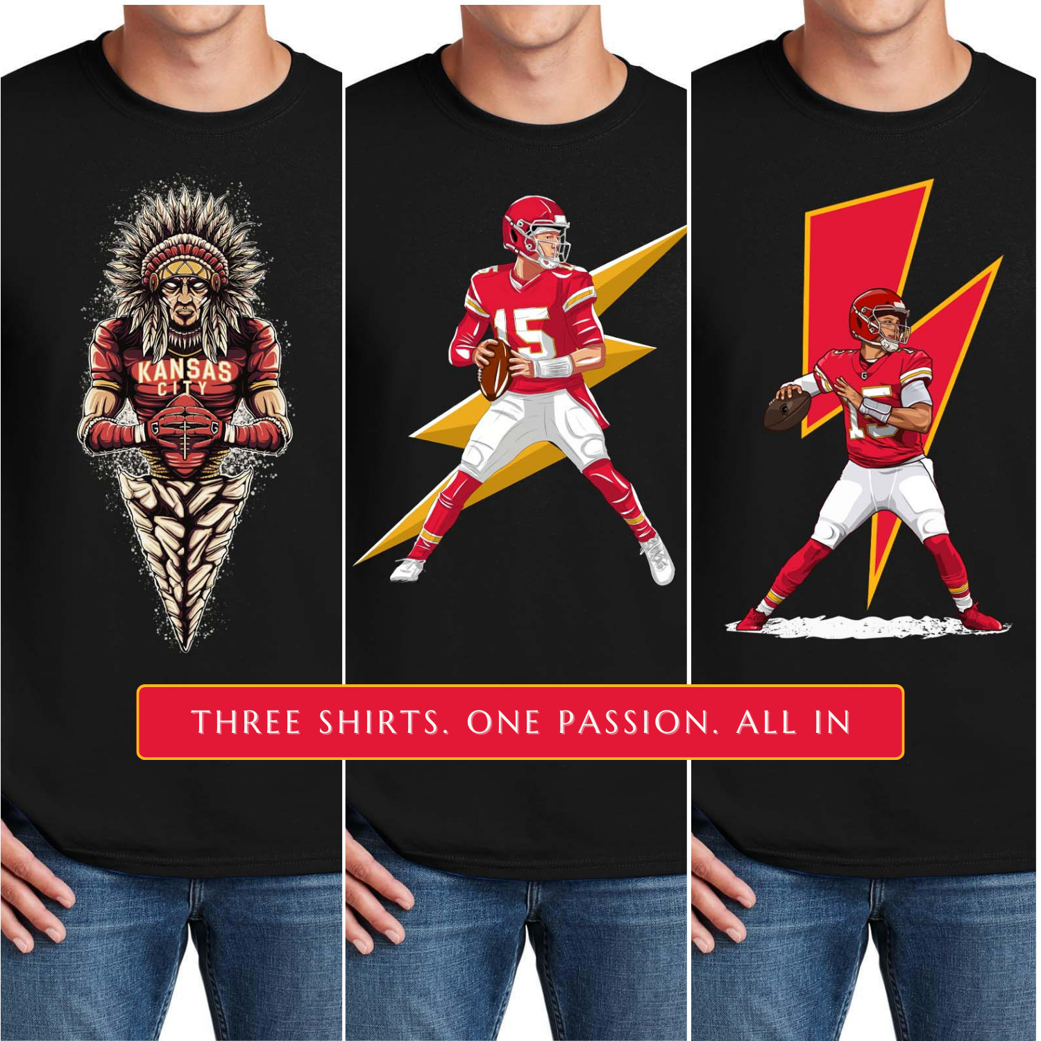 Kansas City  Football 3-Pack Shirt Bundle Gameday Sports Fan Tee Mens T-shirt