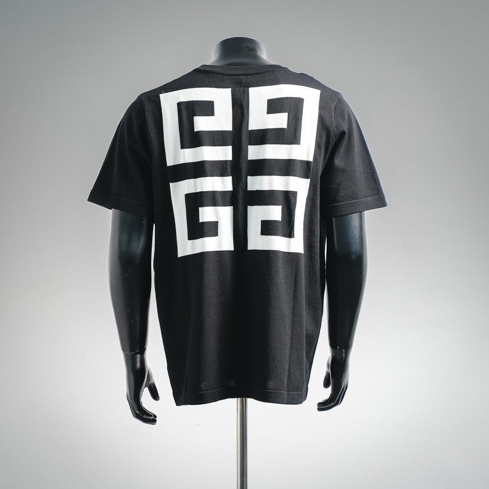 Givenchy Black Knit T-Shirt 4G Logo Back Graphic Short Sleeve Men’s
