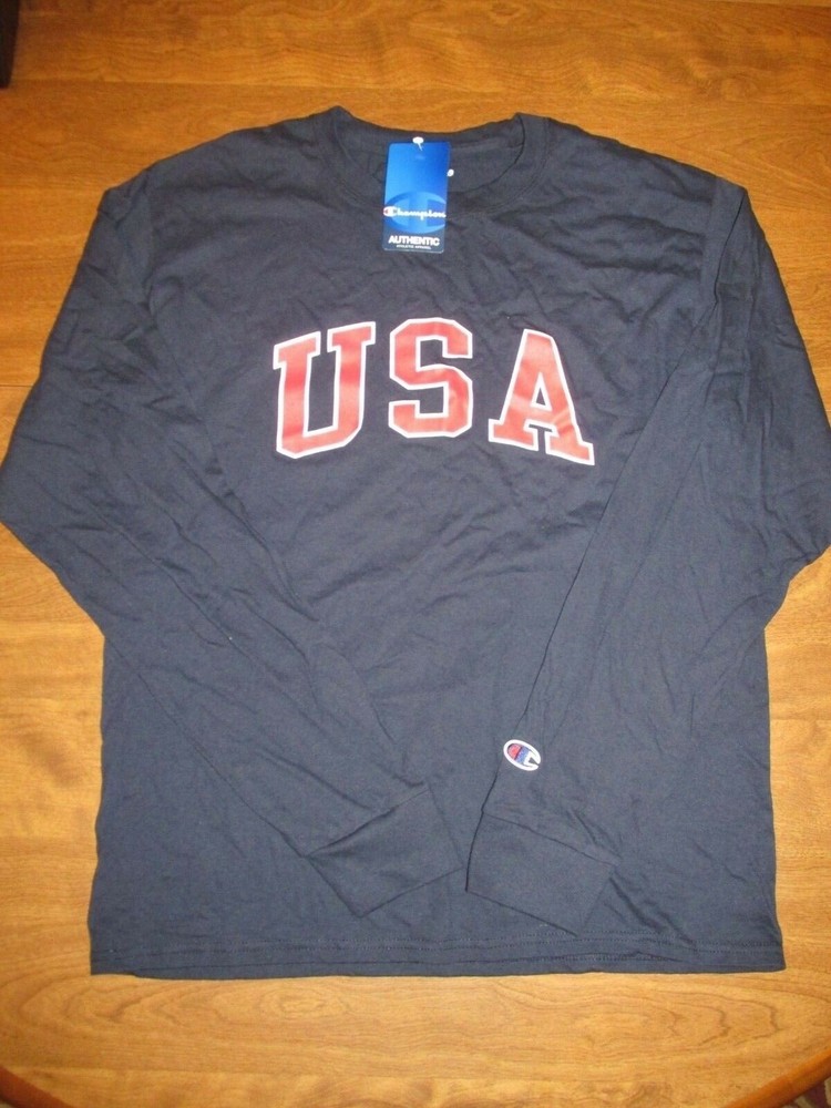 840J2 Champion CC8C Men’s Athletic Arched USA Long Sleeve T-shirt MD Navy