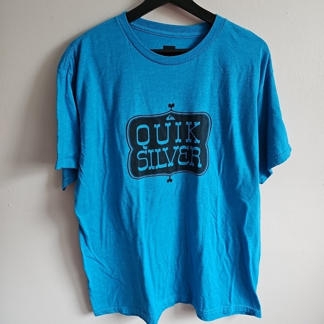 Quiksilver Blue and Black Size Unisex Large Short Sleeve Shirt with Chest Hit
