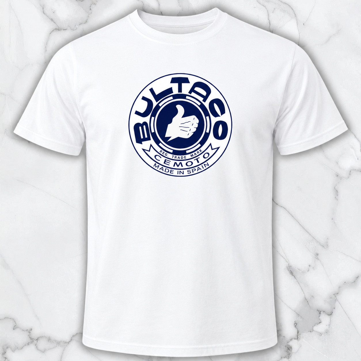 Bultaco Cemoto Made In Spain Men's White Graphic T-Shirt Motorcycle Racing Tee gallery