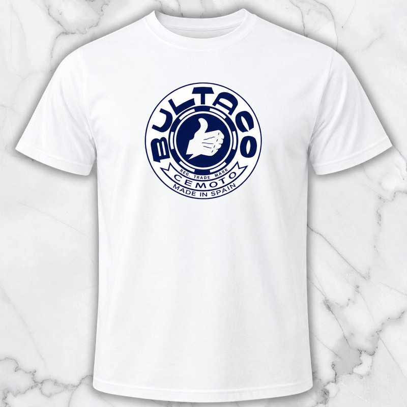 Bultaco Cemoto Made In Spain Men’s White Graphic T-Shirt Motorcycle Racing Tee