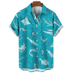 Mens Button Down Shirts Funny Shark Jellyfish Printed Hawaiian Tops Novelty Gift