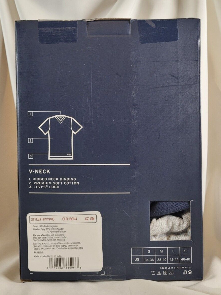 Levi's 4 Pk V-Neck T-Shirts S White Navy Gray Premium Cotton Levis FREE SHIPPING gallery