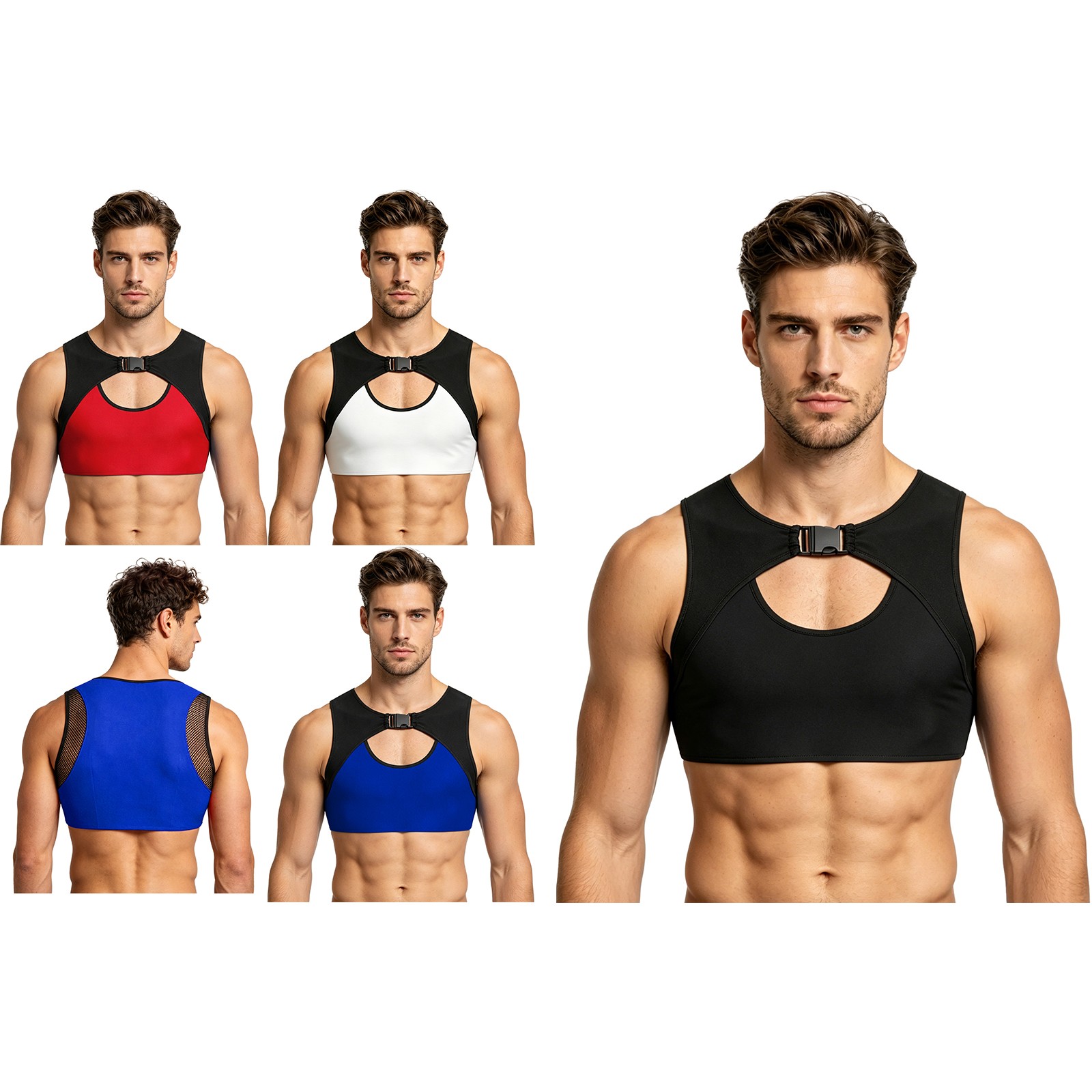 Men Vest Hollow Out Crop Top Breathable Shirt Midriff-Baring Sleeveless Sporty gallery