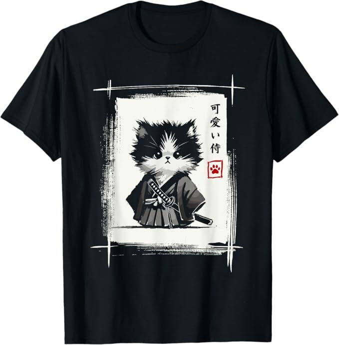 Cat Japanese Art Sumi-e Novelty Kawaii Funny Cat T-Shirt gallery
