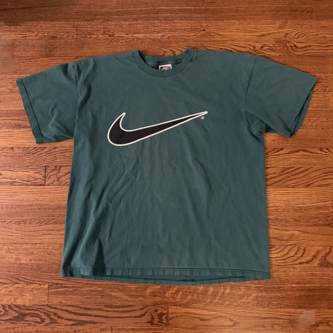 Nike Men's L Green Swoosh Logo Graphic Cotton Vintage Short Sleeve T-Shirt gallery