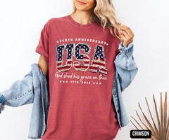 Faux Patchwork Christian American Flag T-Shirt 1776 Faith Freedom Patriotic Tee