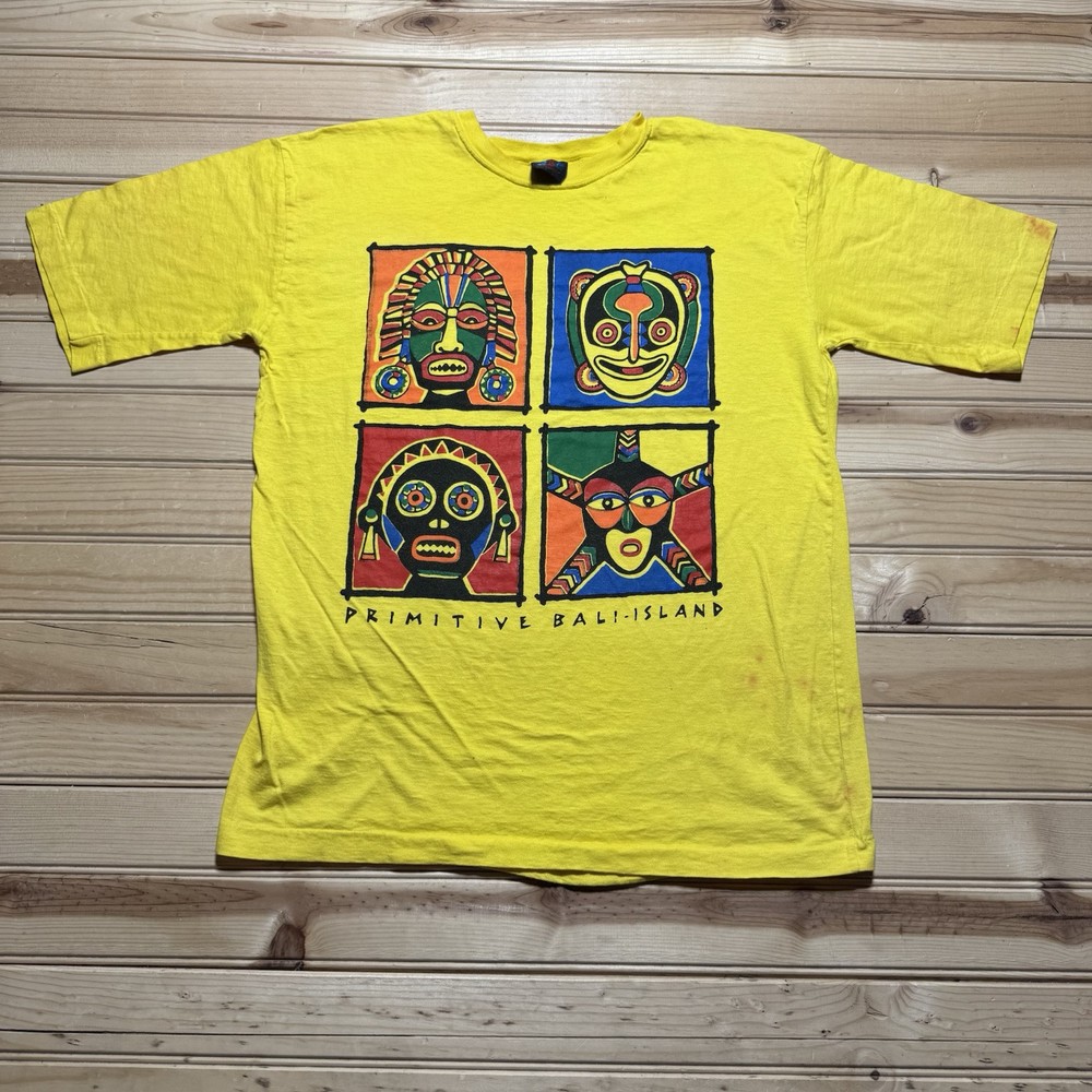 Vintage 90s Bali Primitive Designs Native Tribal Mask Art Shirt Size Medium