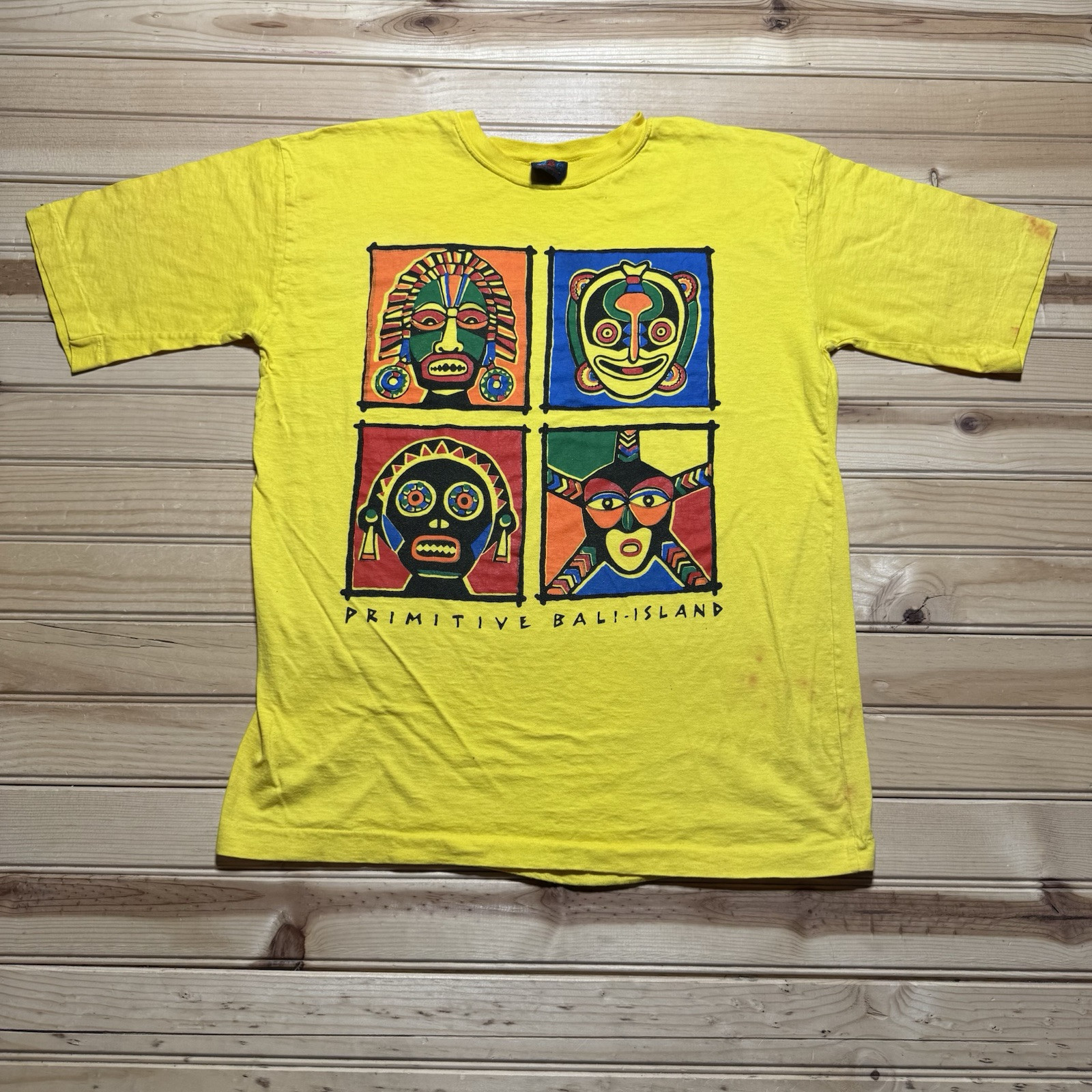 Vintage 90s Bali Primitive Designs Native Tribal Mask Art Shirt Size Medium