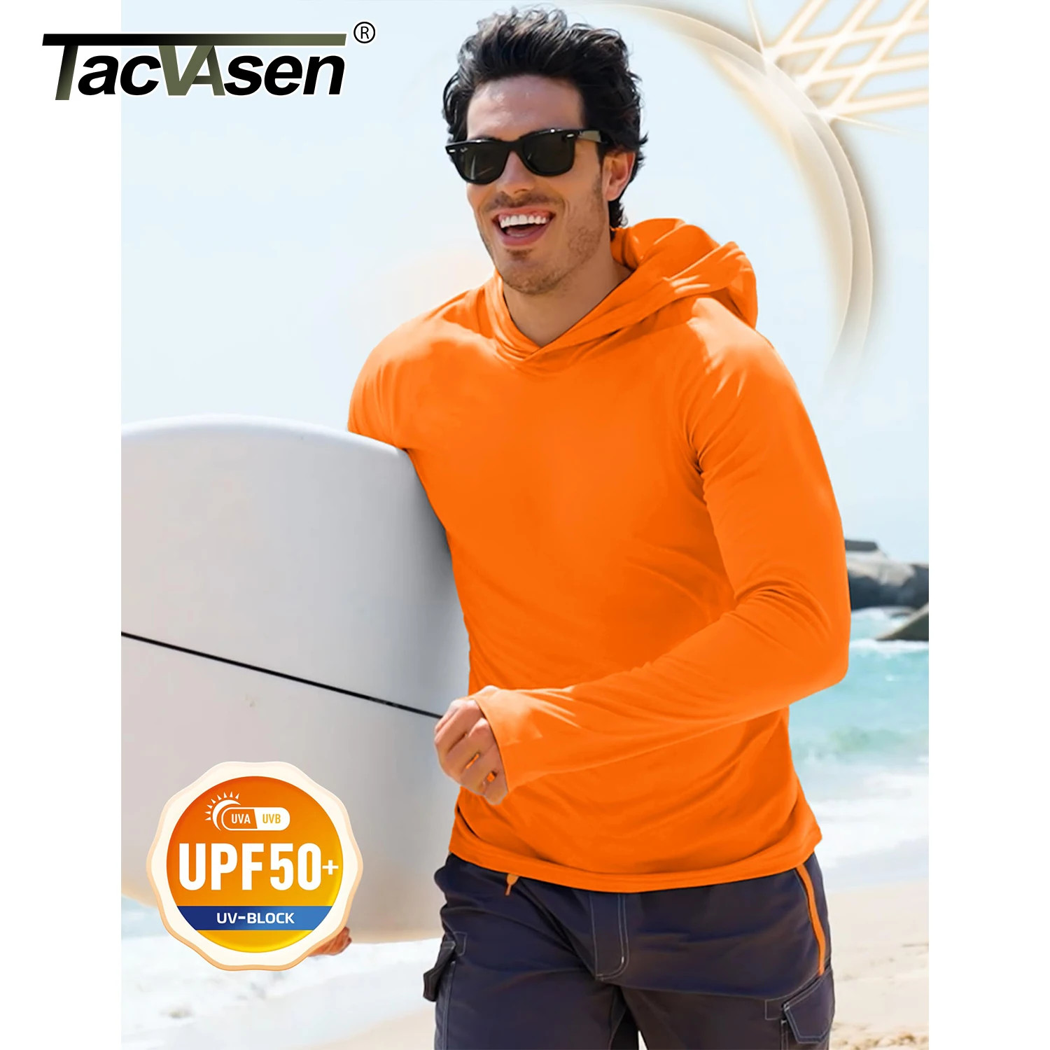 TACVASEN UPF 50+ Hooded T-Shirts Mens Quick Dry UV Block Sun Shirts Lightweight gallery