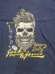 Jack & Jones Dark Blue T-Shirt | Bearded Skull Print | Size 3XL
