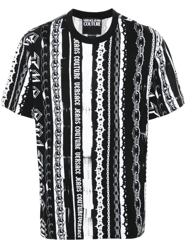 Versace Jeans Couture Black/White Mens Baroque Chain Print Panel T-Shirt gallery