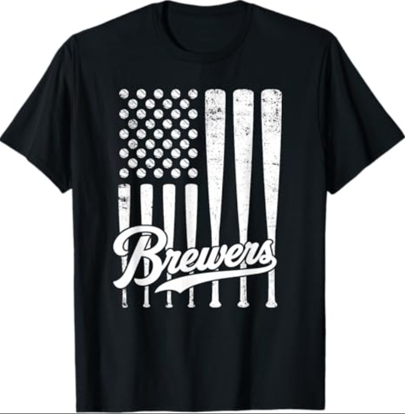 Vintage Brewers Baseball American US Flag for Men Women Kids T-Shirt gallery