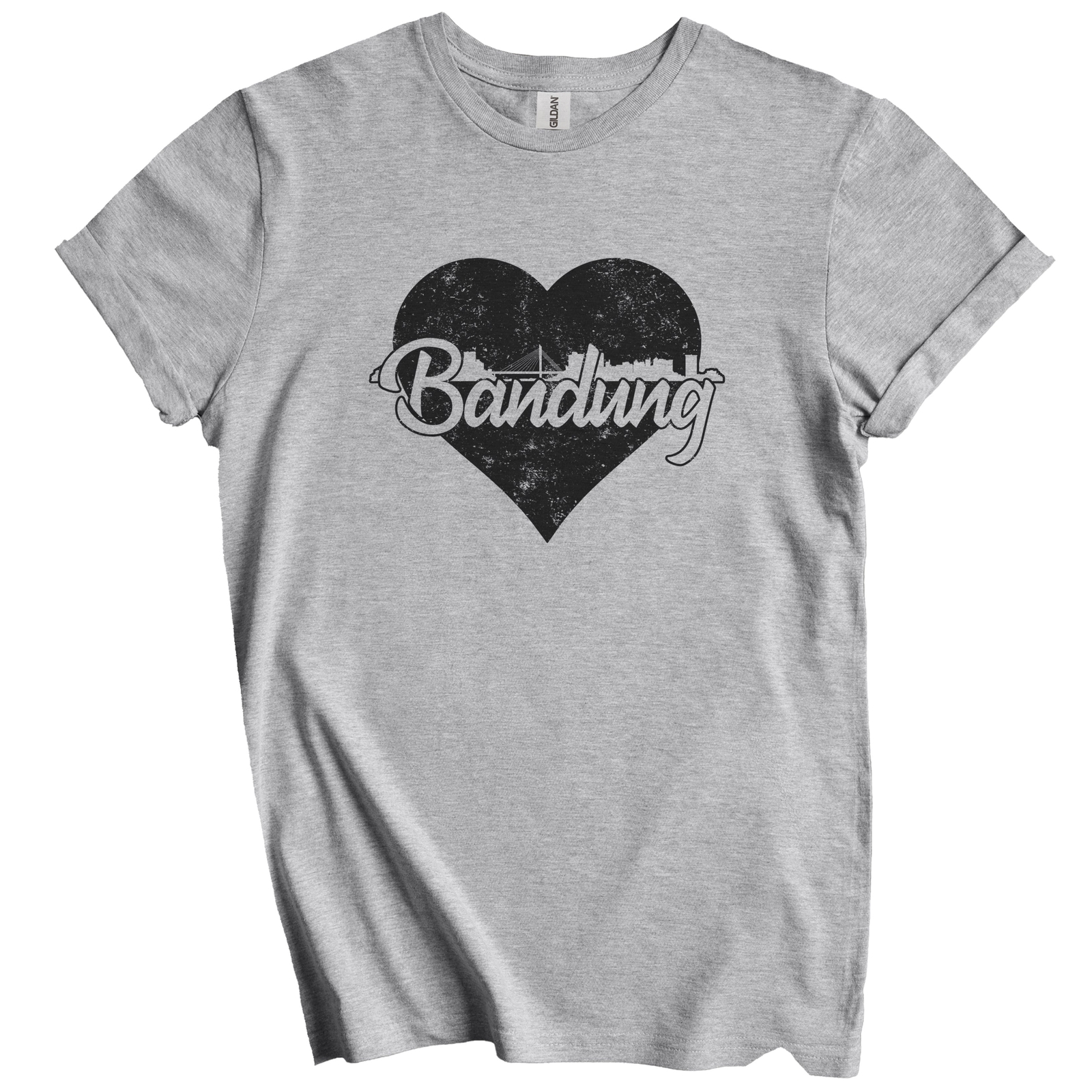 Retro Bandung Indonesia Skyline Heart Distressed T-Shirt