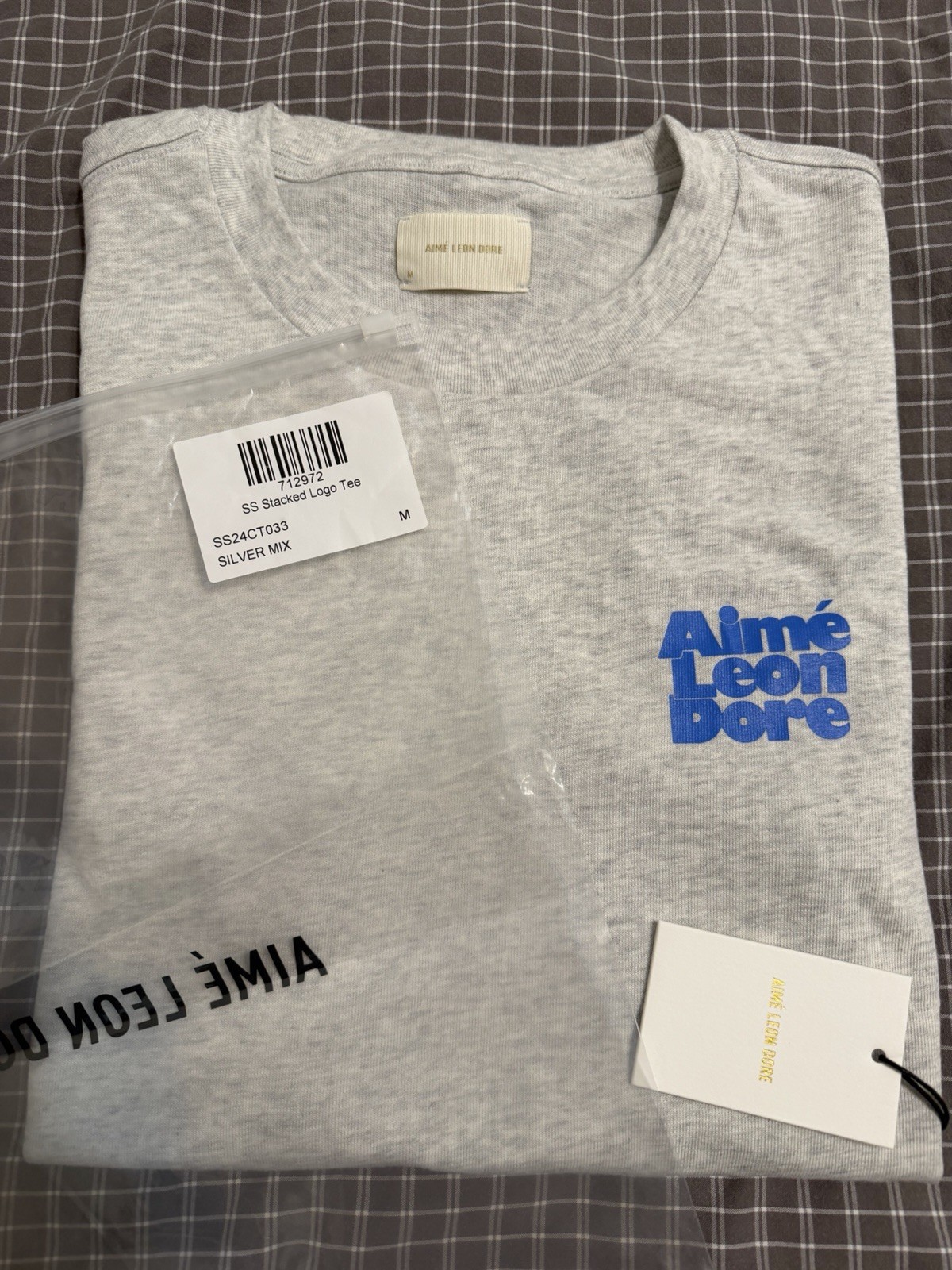 BRAND NEW AIME LEON DORE STACKED LOGO T-SHIRT TEE SILVER MIX SZ M MEDIUM