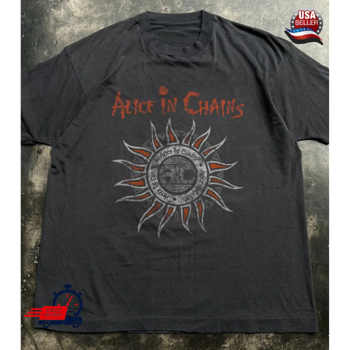 Alice In Chains Sun Logo T-Shirt, Unisex Black Cotton Shirt, 90s Rock Band Merch