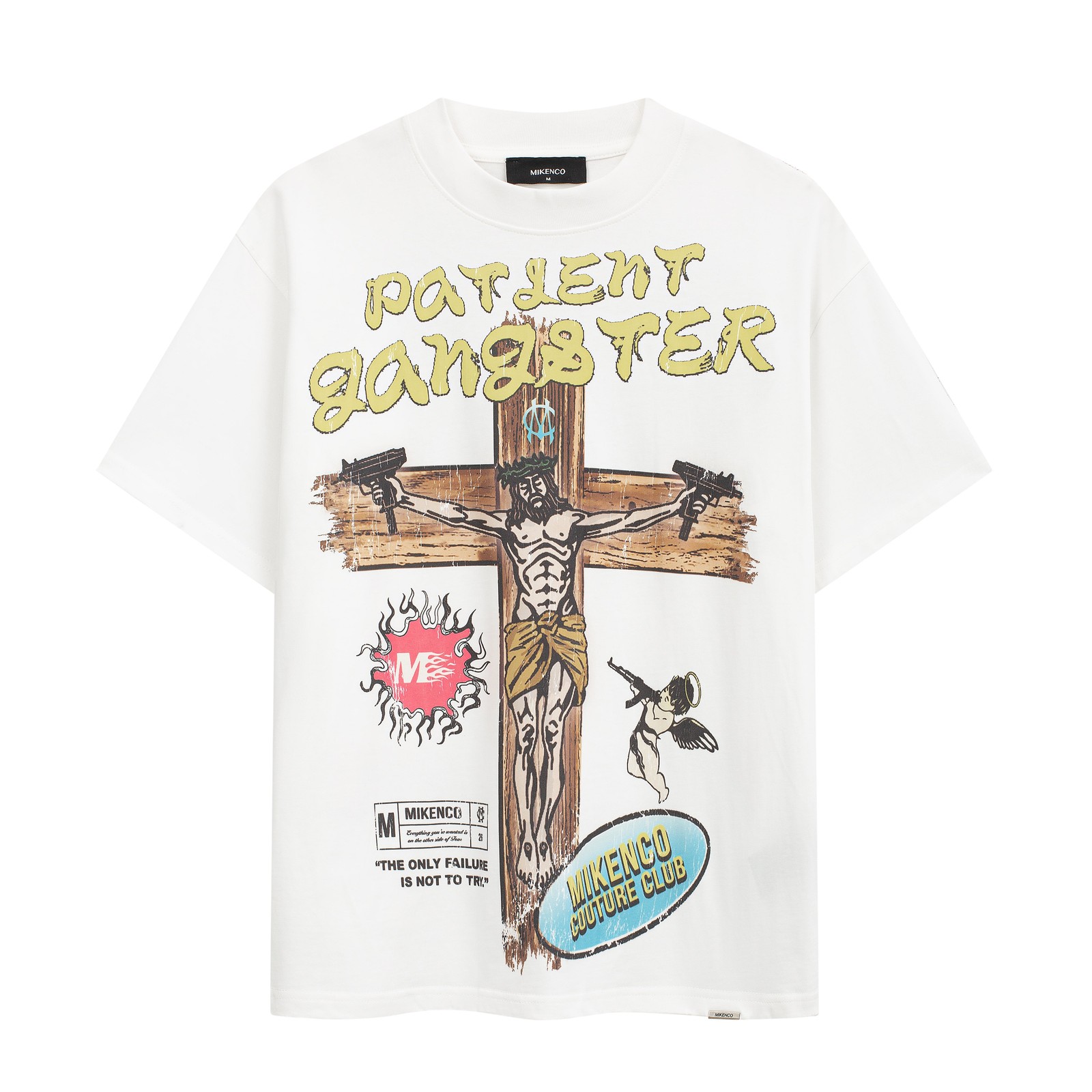 Patient Gangster Cross Graphic Tee White Oversized T-Shirt