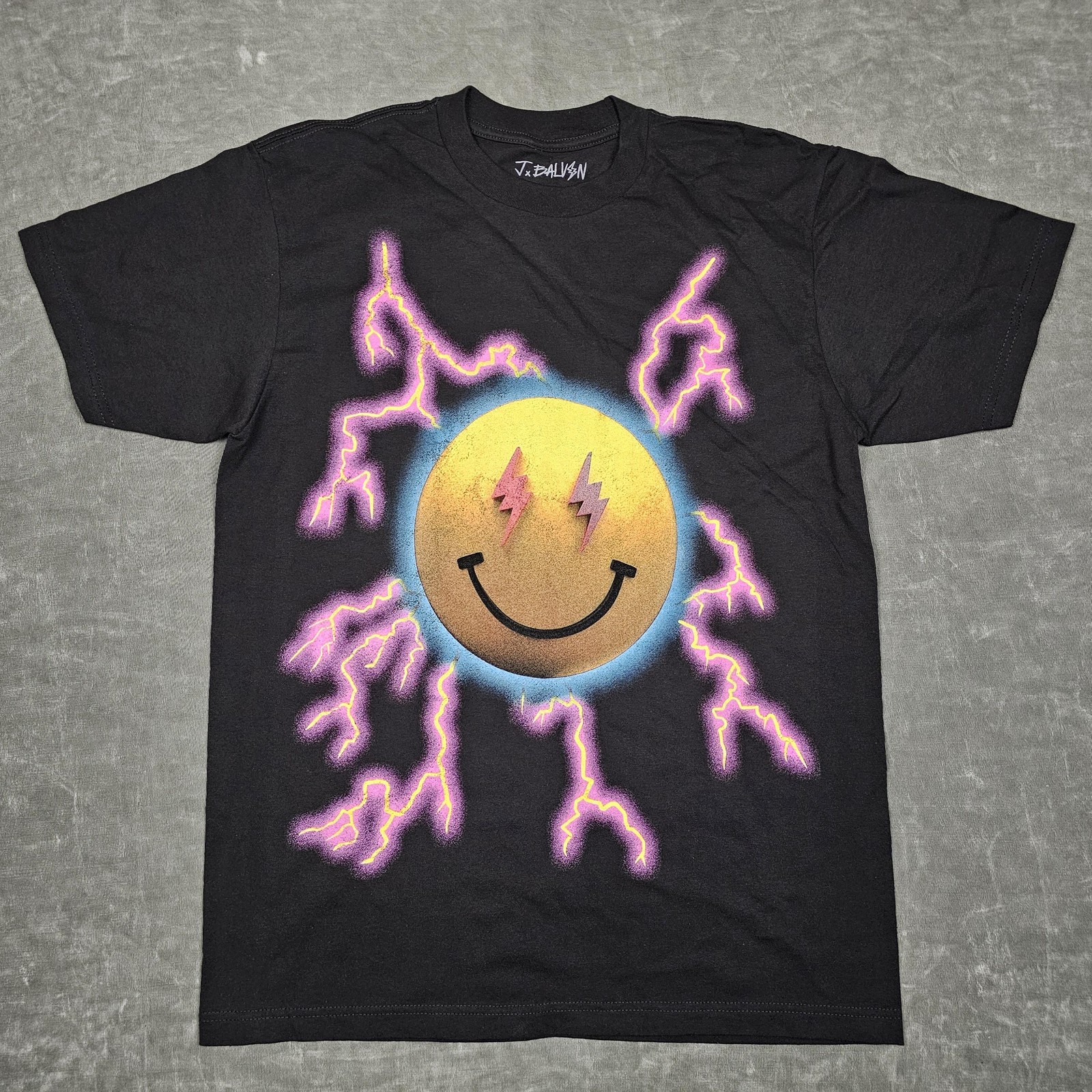 J Balvin Jose Tour Shirt Mens Large Black 2022 Lightning Smiley Face Concert Tee