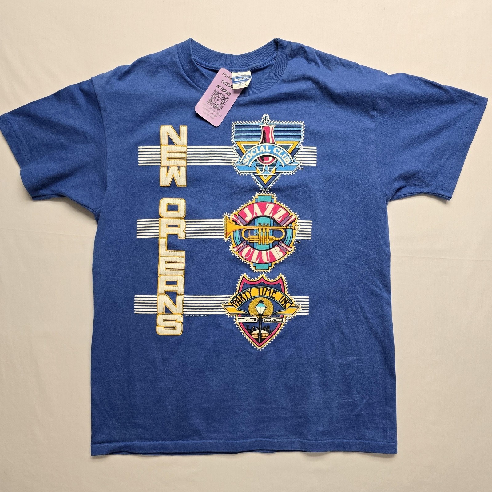 Vintage New Orleans Shirt Mens Large Blue Graphic Jazz Club Bourbon Street 80s gallery