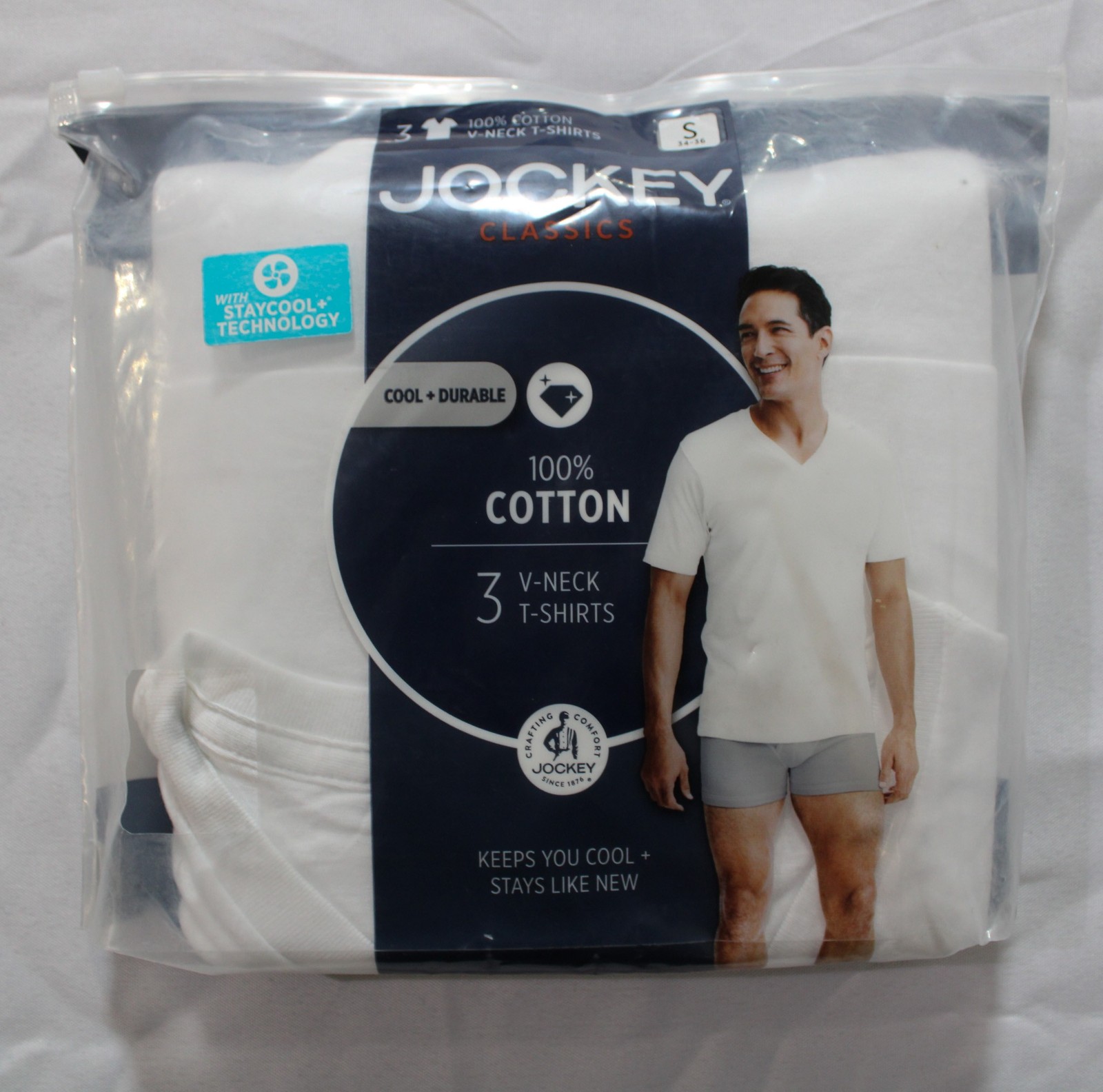 Jockey Men's 3-Pack Cotton Stretch V-Neck Undershirt DH3 White Small NWT gallery