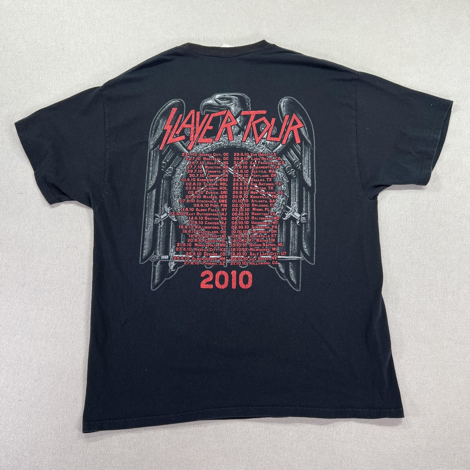 Slayer Shirt Mens XL Black Hanes Heavyweight 2010 Tour Band Tee Back Hit gallery