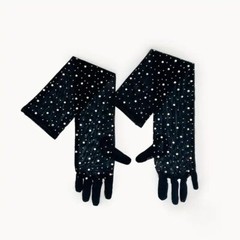 Rhinestone Fishnet Gloves Glitter Sparkle Long Mesh Arm Sleeves for Party