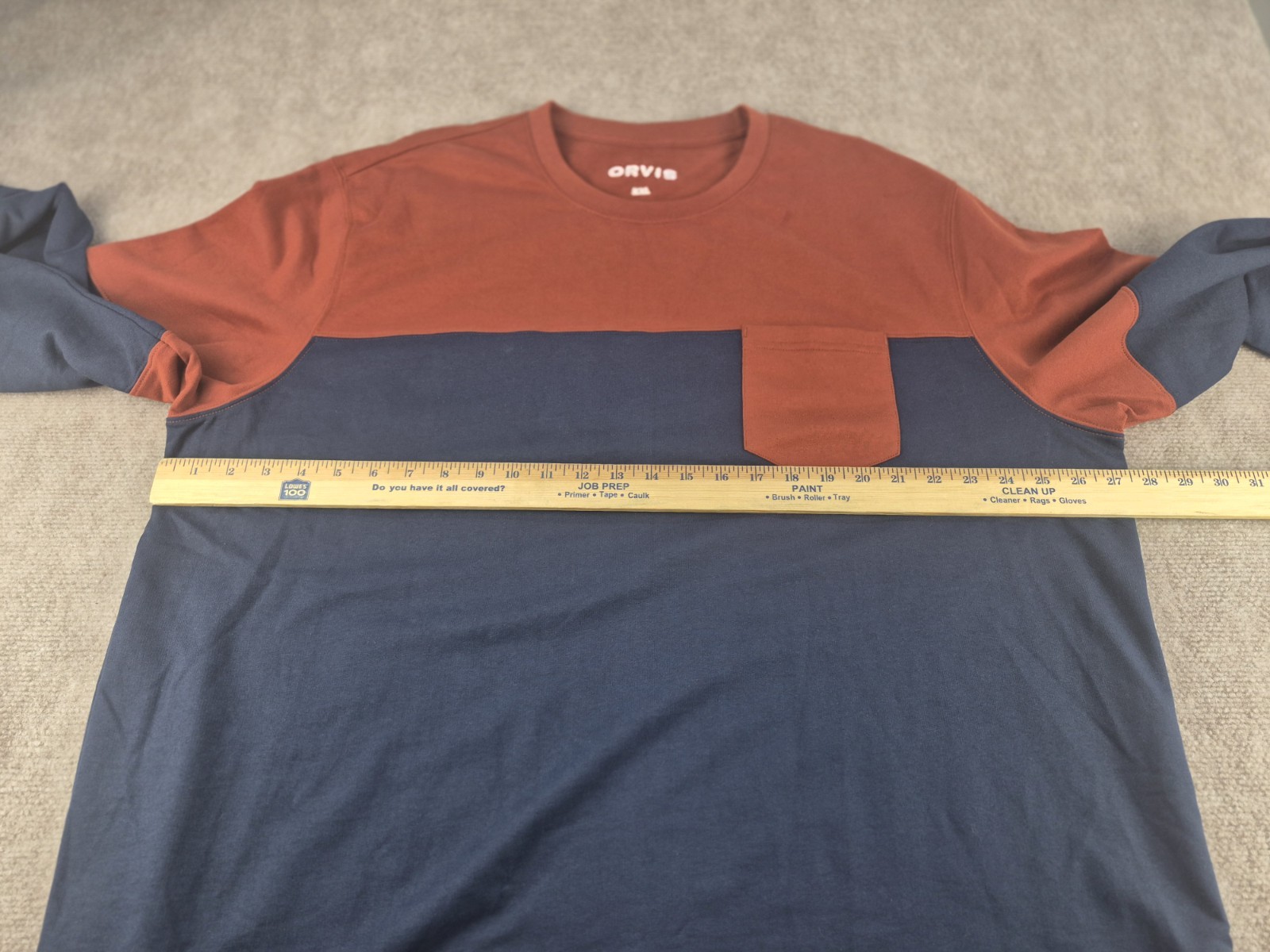 Orvis Midweight T-shirt Men Sz XXL Dark Navy/Peach Long Sleeves Cotton Pocket gallery