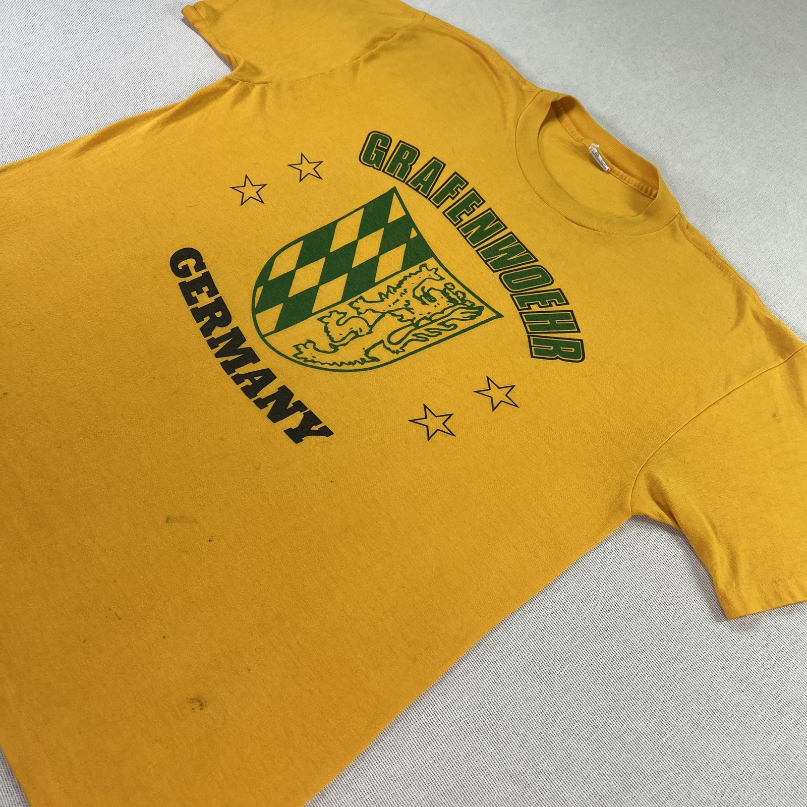Vintage 80s Grafenwoehr Germany Shirt Mens XL Yellow Graphic Souvenir Tee gallery