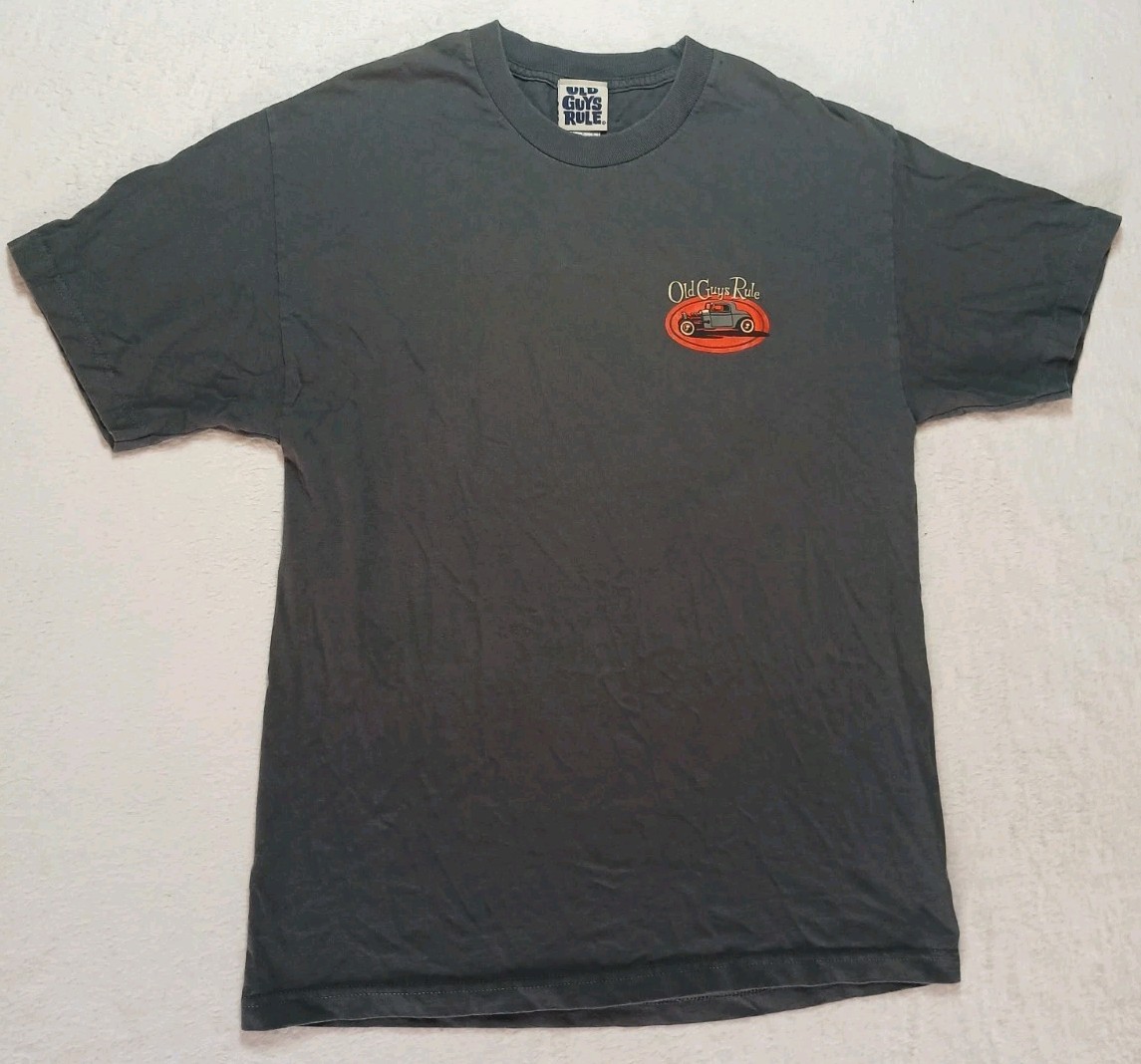 Old Guy Rules Mens Large Gray Crew Neck T Shirt Graphic Hot Rod Rust We Trust gallery