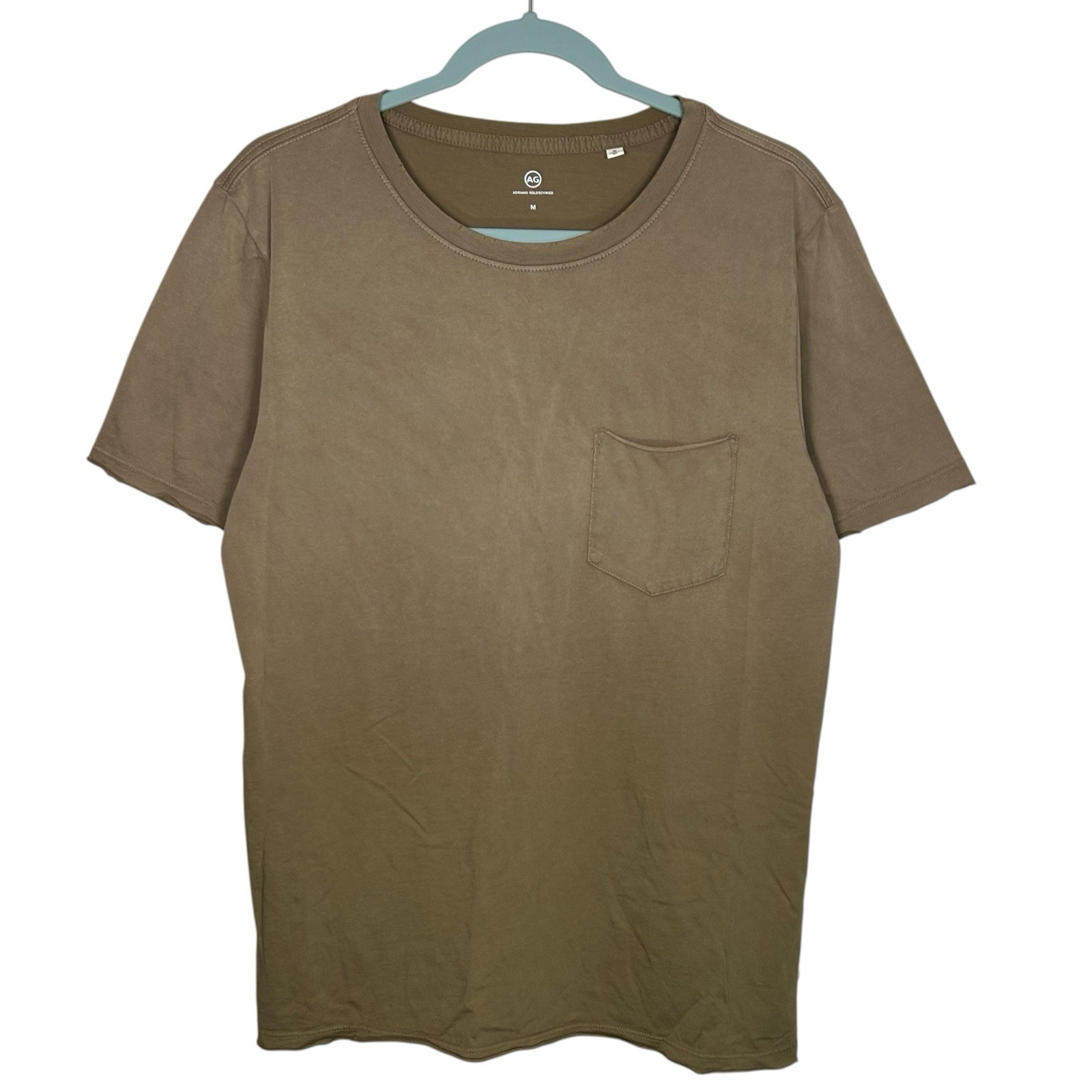 AG Adriano Goldschmied T-Shirt Mens M Brown Pocket Tee Distressed Raw Hem NEW gallery