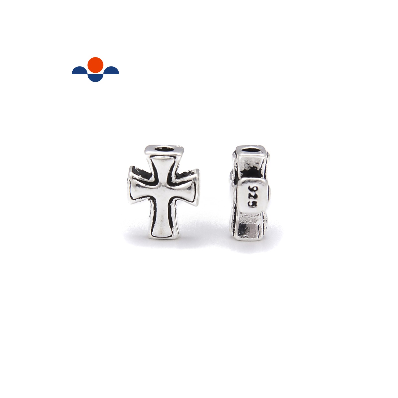 Sterling Silver Cross Beads Size 7.2x9mm, 4pcs per Bag (7.2x9mm)