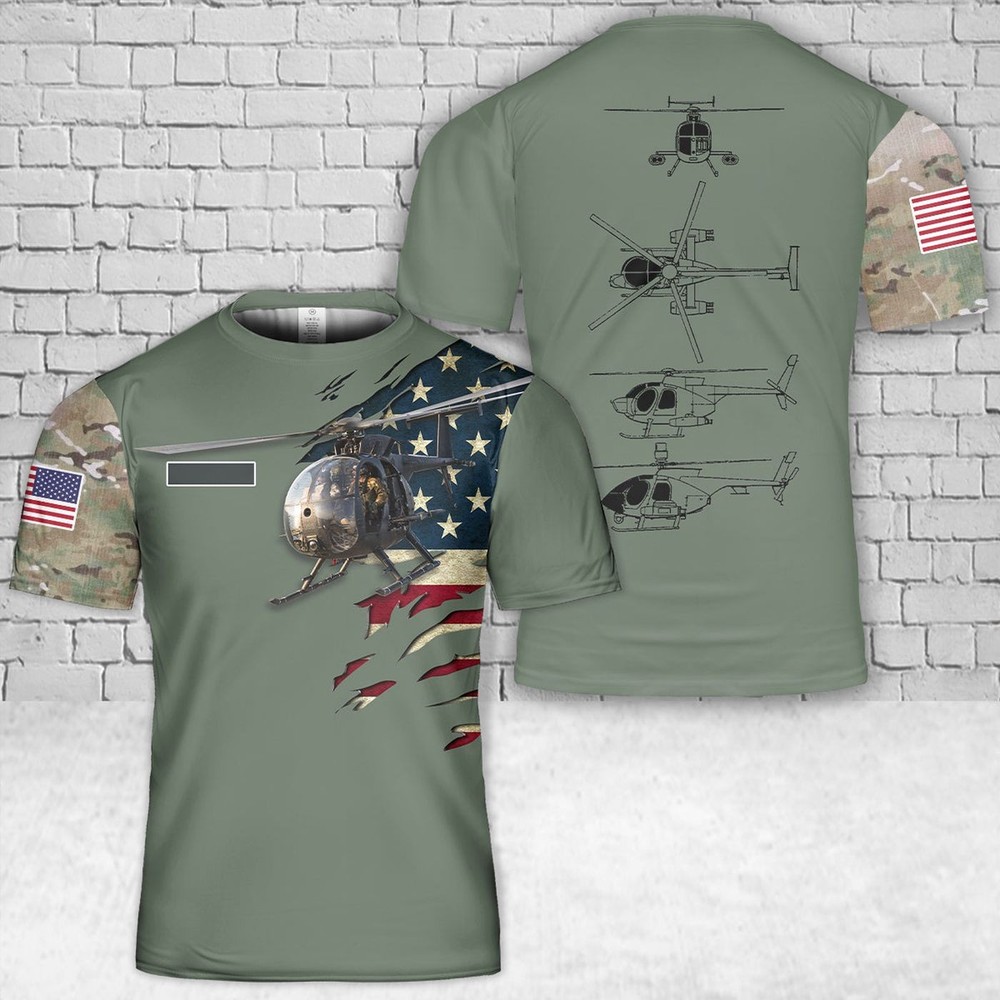 Custom Name US Army MD Helicopters MH-6 Little Bird T-Shirt Gift For Dad