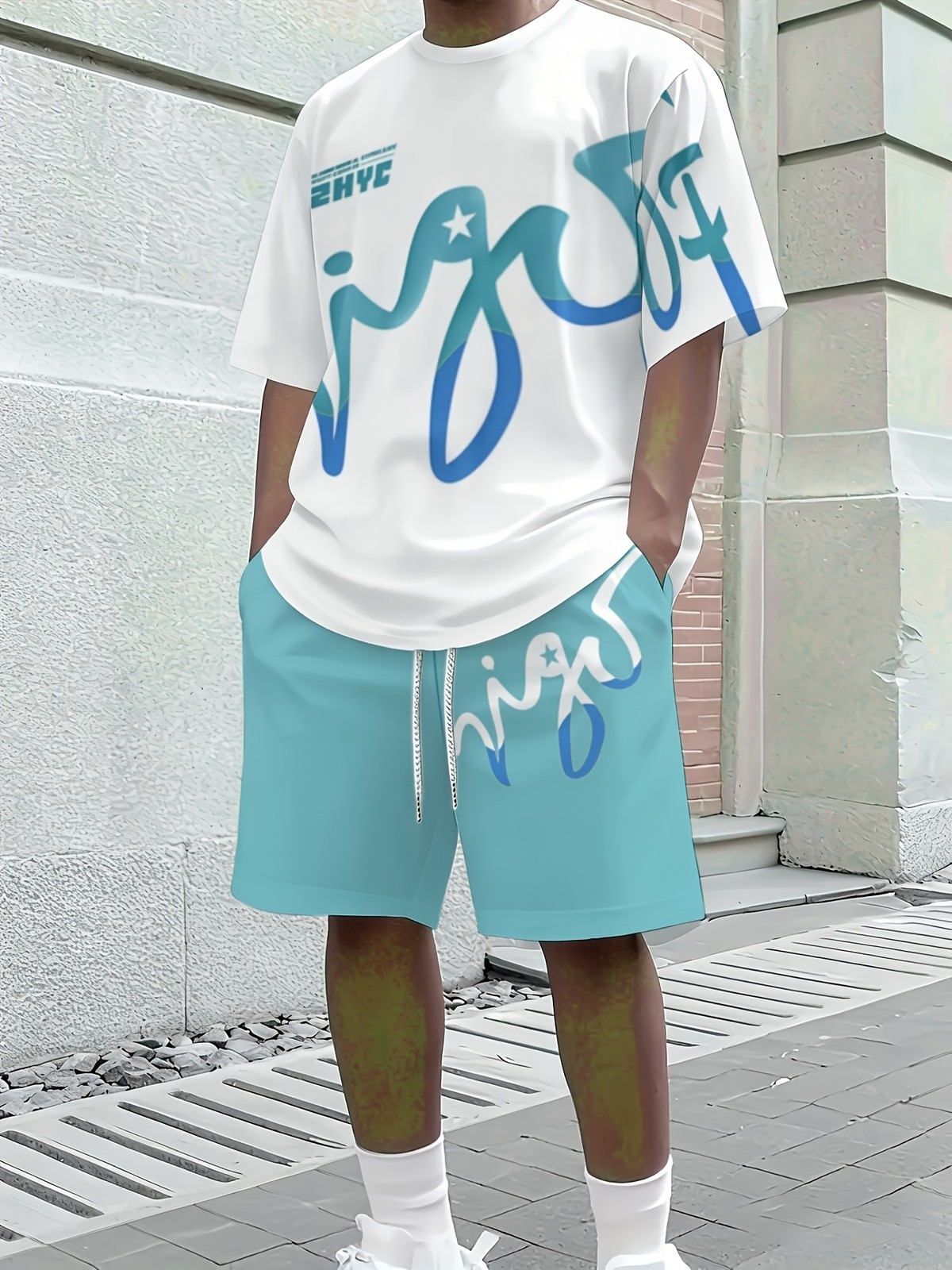 Men's casual short-sleeved shirt and shorts set, 2-piece men's printed crew neck gallery